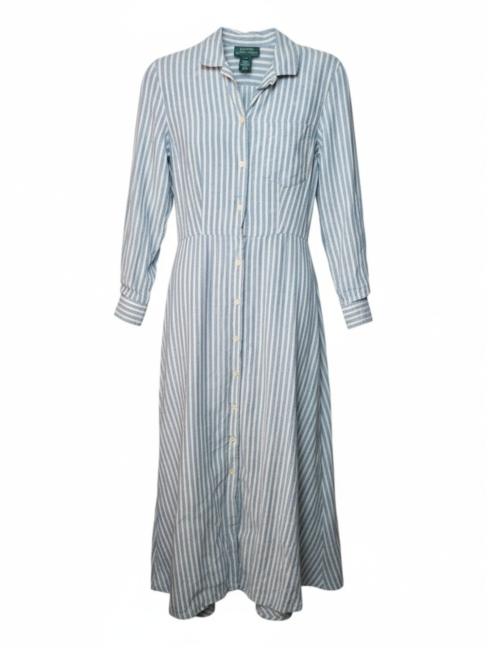 RALPH LAUREN | Blue White Stripe Logo Pocket Roll Tab Maxi Shirt Dress | 6 - Picture 4 of 12